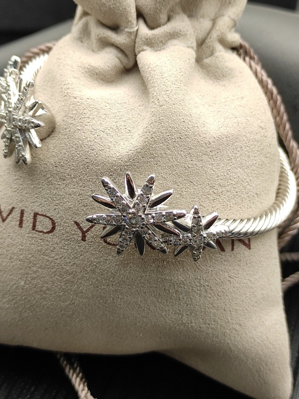 David Yurman Silver Starburst Cable Cuff Bracelet - Picture 3 of 6